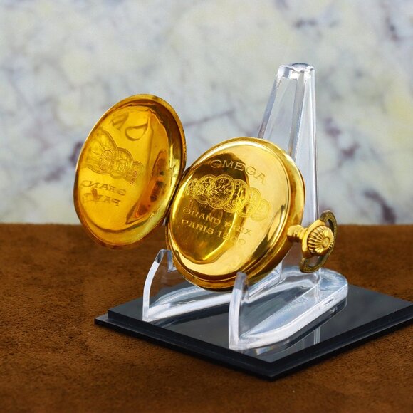 Omega 18kt Yellow Gold ’Grand Prix Paris 1900’ Pocket Watch 45.5mm White Enamel - Picture 5 of 7